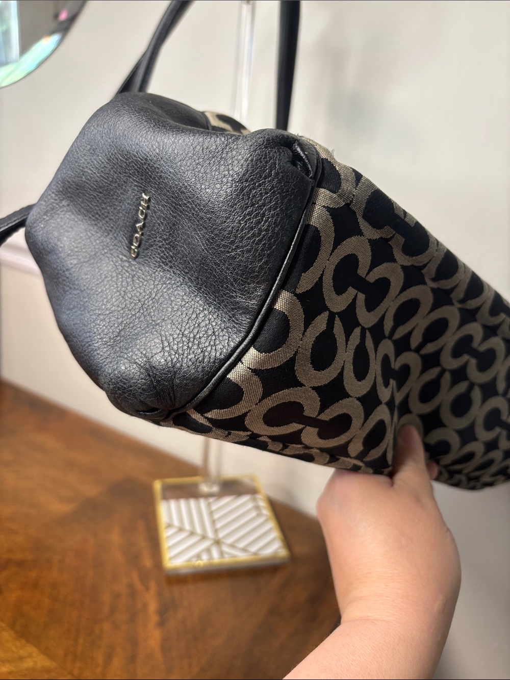 π₯COACH Phoebe Signature Op Art Shoulder Bag with Leather Trim - Picture 14 of 16